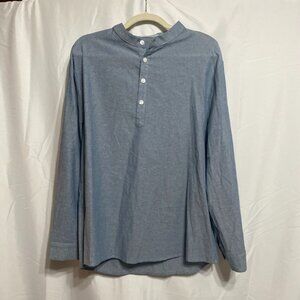Men's Hawalili Plain Rolled-up Sleeves Henley 1582136 L Cotton Blue Shirt